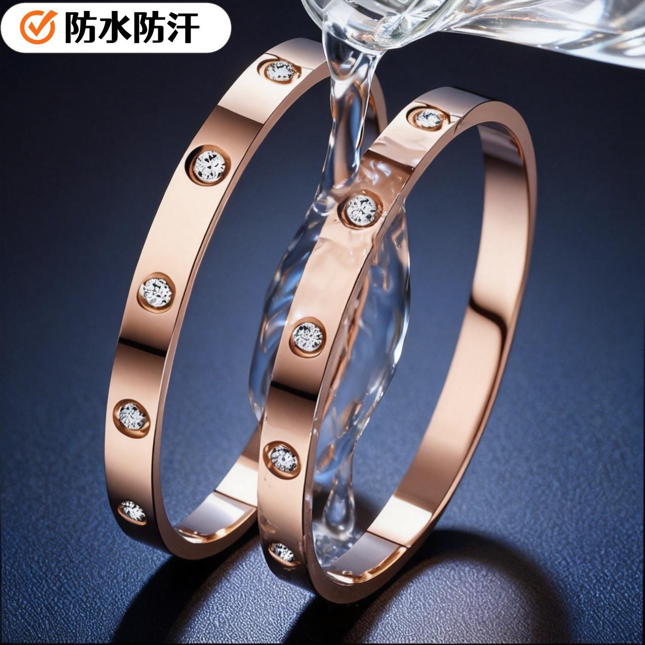 Cross-Border Stainless Steel Bracelet for Women, High-End Electroplated Non-Fading Circle Bracelet with Diamonds, Light Luxury Titanium Steel Bracelet Jewelry