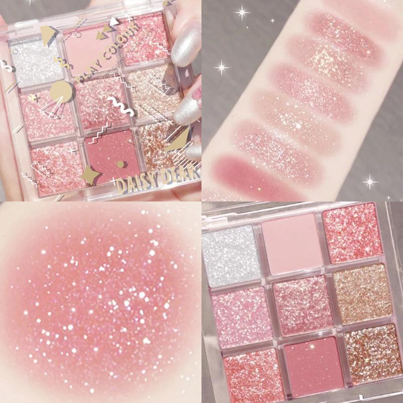 9-Color Starry Sky Eyeshadow Palette, Nine-Color Eyeshadow, Pumpkin Color, Orange Brown, Earthy Shimmer, Pearlescent Matte, Waterproof