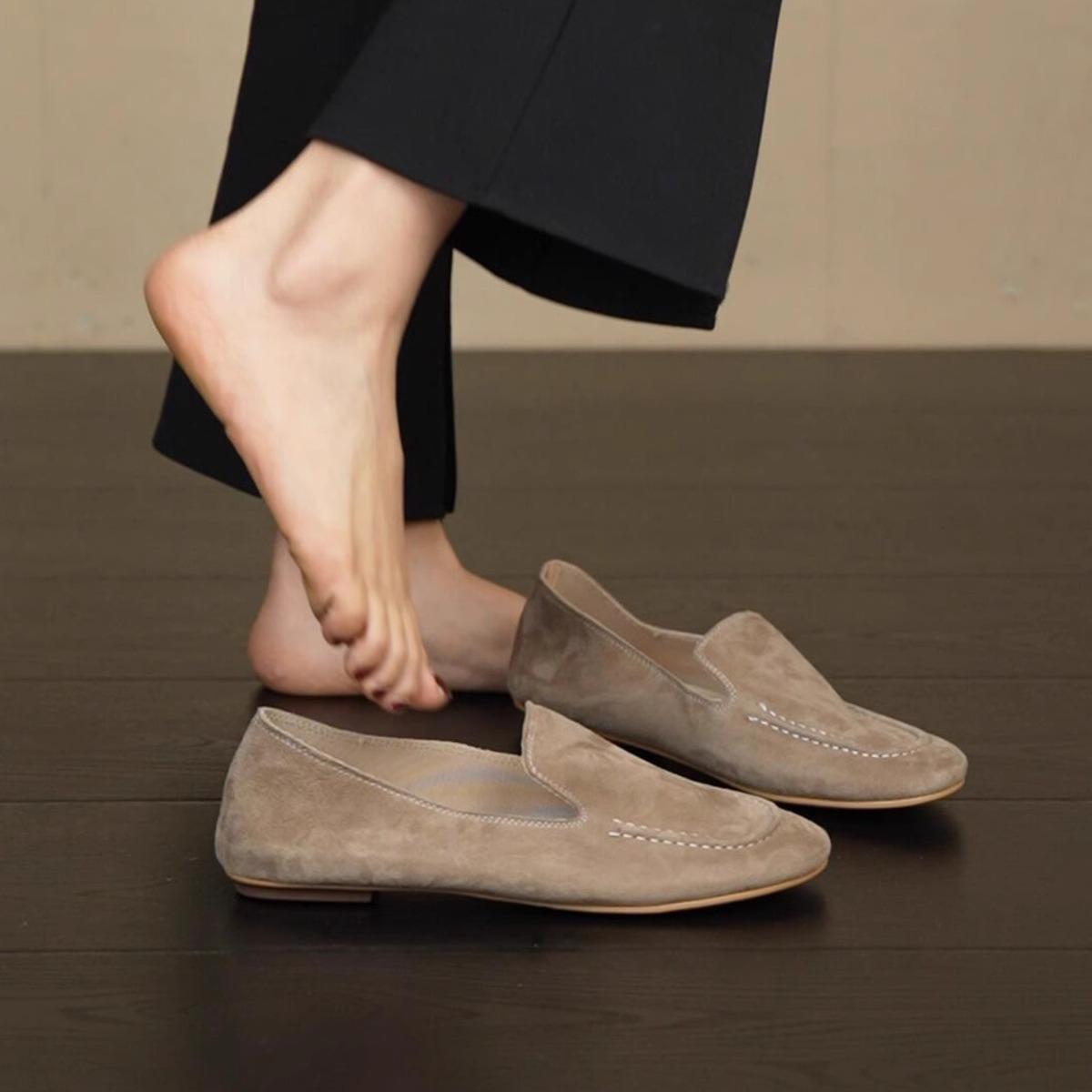 Sheepskin Version ~ Normcore Retro Slip-On Loafers for Women, Flats, Comfortable Work Clothing Shoes, Versatile Round-Toe Small Leather Shoes