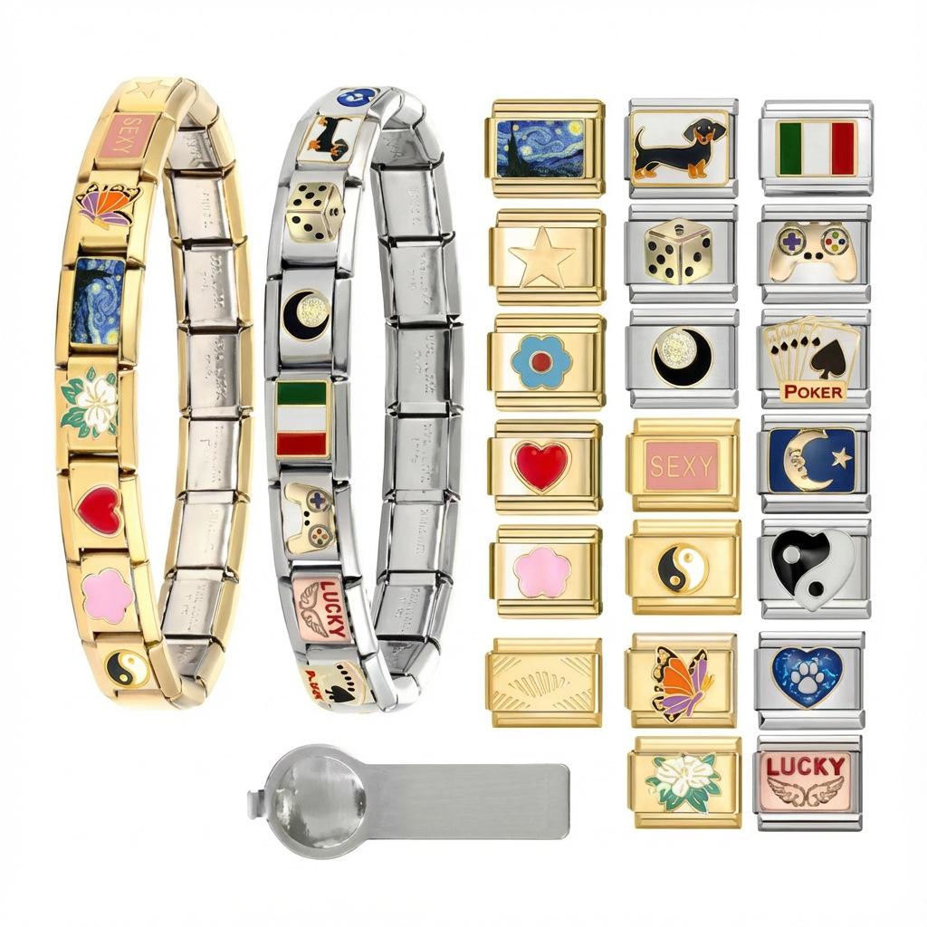 Meikeduo Popular Set Stainless Steel Italian Module Bracelet DIY Elastic Splicing Birthday Gift Accessories