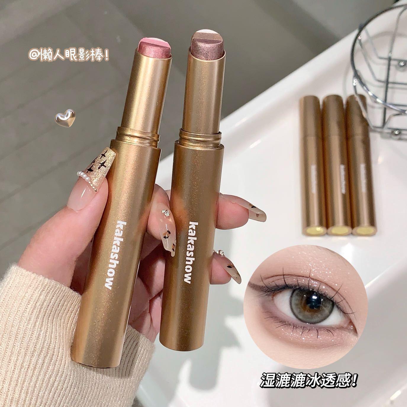 Makeup Kakashow Smart Eye Shadow Stick with Three-Color Gradient, Sparkling and Dazzling, One-Swipe-On Eyeshadow for Lazy People