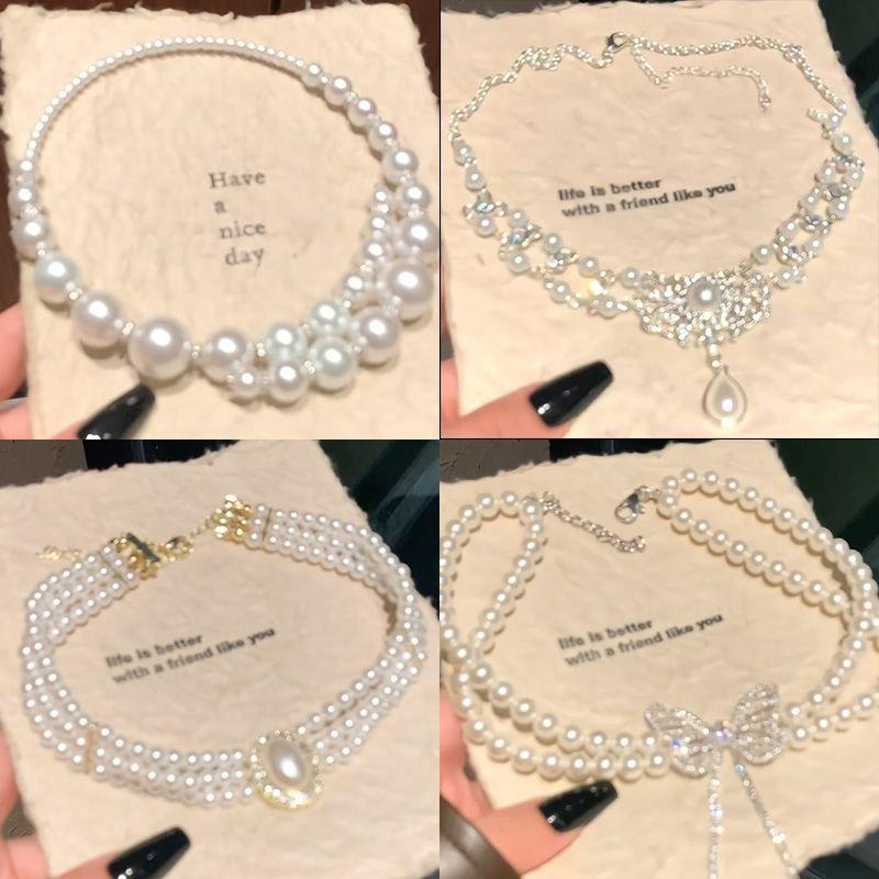 Wedding Necklace Korean Retro Palace Hepburn Style Pearl Rhinestone Short Bridal Wedding Dress Clavicle Chain for Women Cross-Border