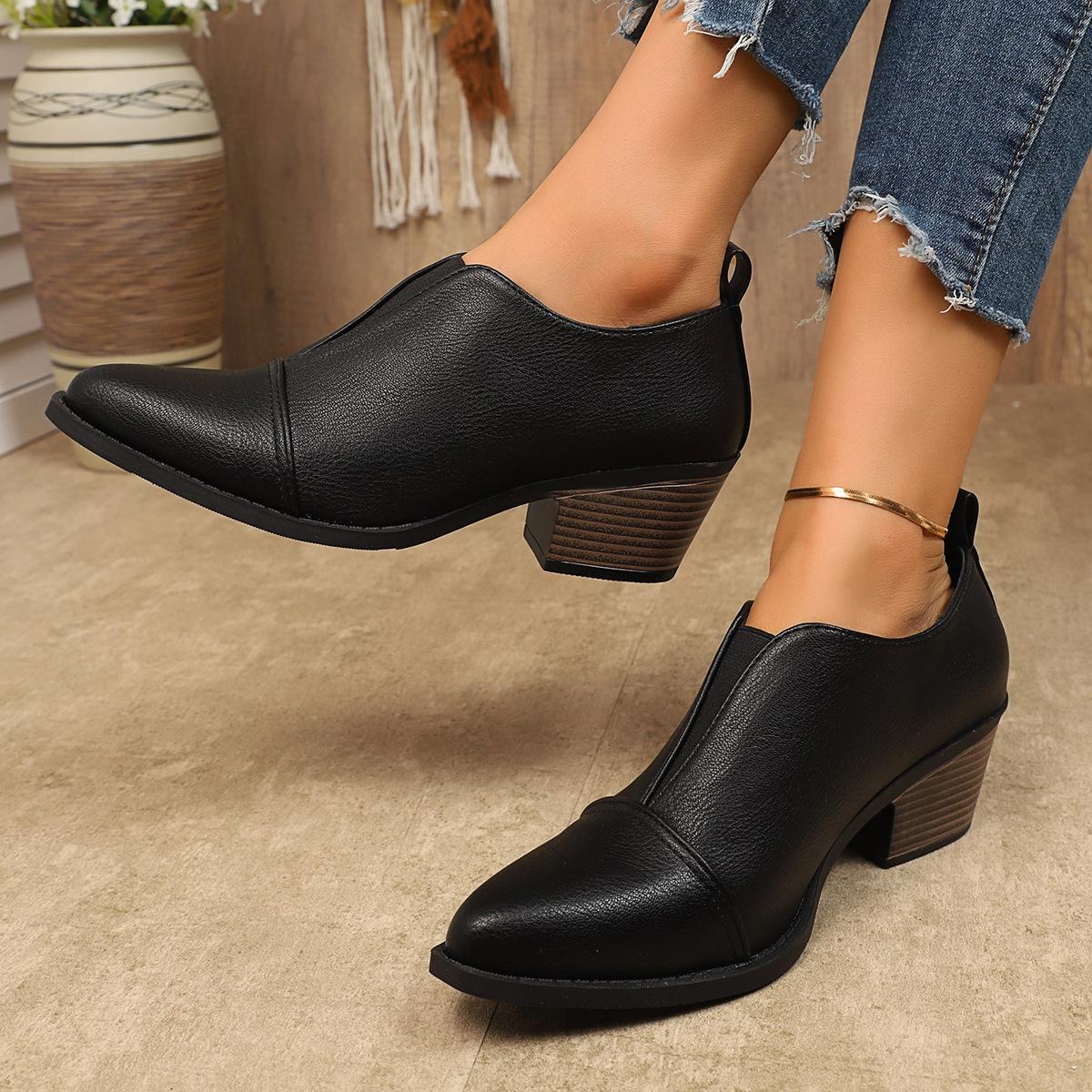 2026 New Style British Style Pointed Toe Chunky Heel Chelsea Boots for Women, Large Size Elastic Opening Fashion Shoes