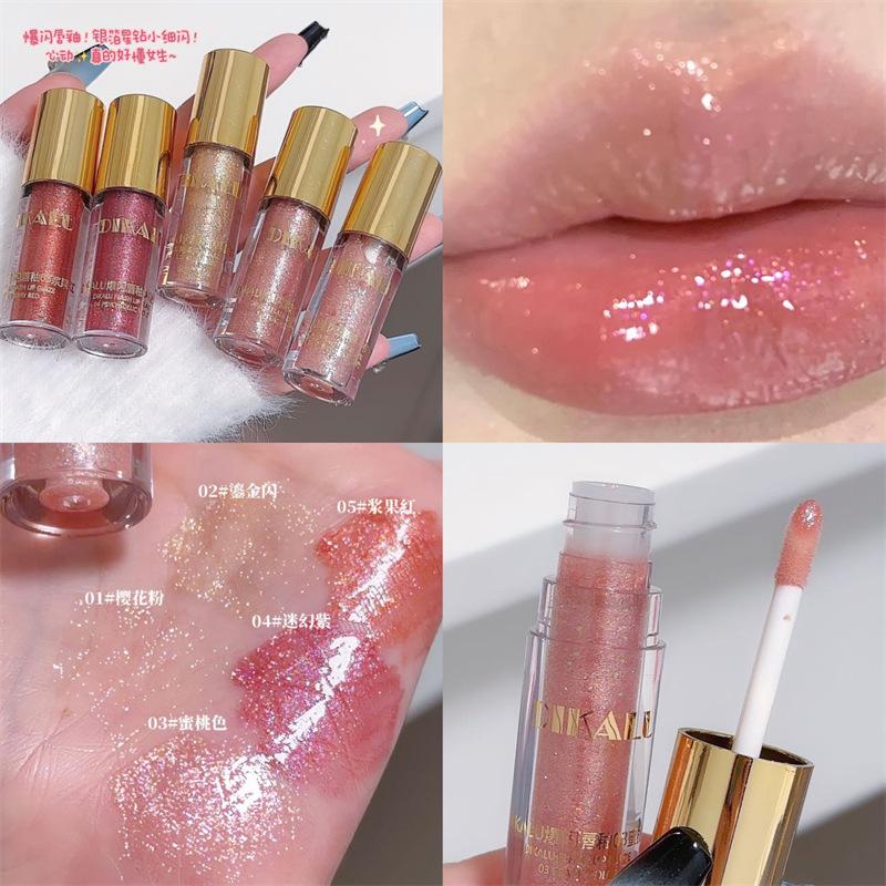 DIKALU small shaved ice flash lip glaze mirror lip Dew fine flash lip gloss transparent lip honey water light mouth Red cream pure desire