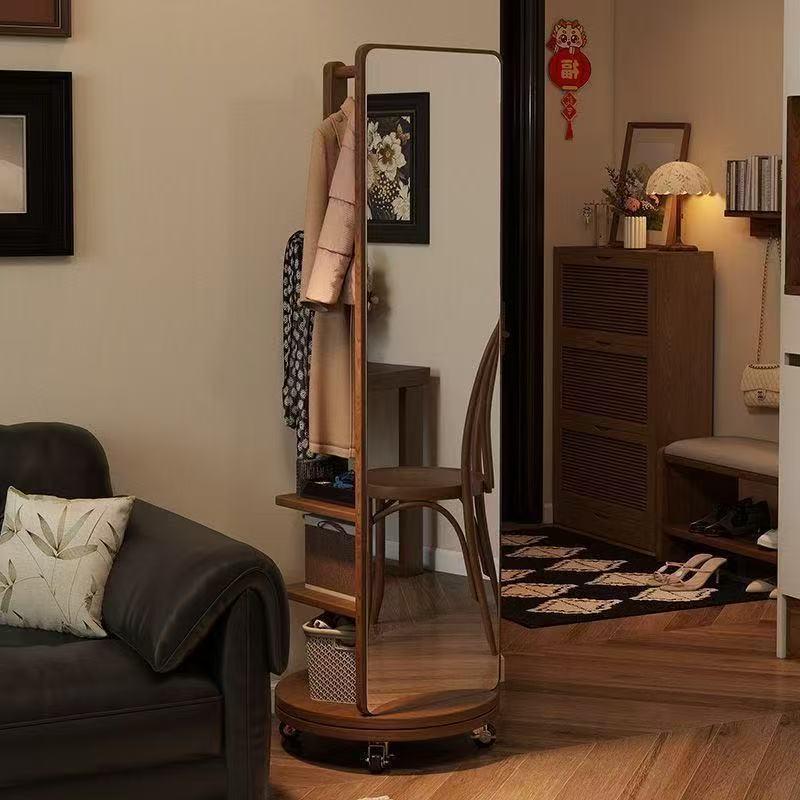 Full-Length Mirror, Dressing Mirror, Floor Mirror, Standing Mirror, Multifunctional, Movable, 360-Degree Rotating, Walk-In Closet Storage Mirror