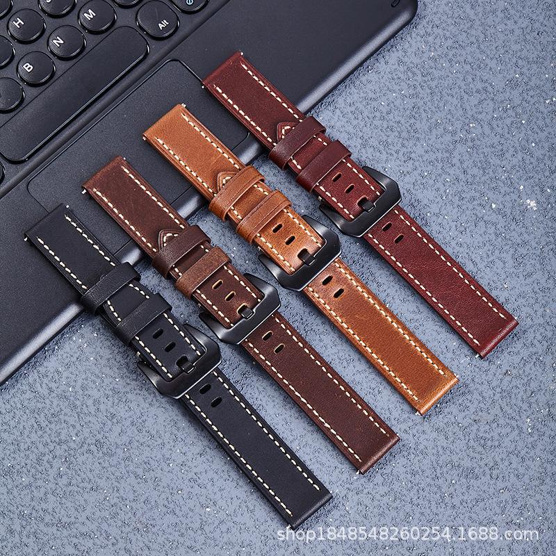 New Classy Oil Bead Flat Paner Hi Quick Release Leather Strap Suitable for 20Mm/24Mm/Retro Stitched Genuine Leather