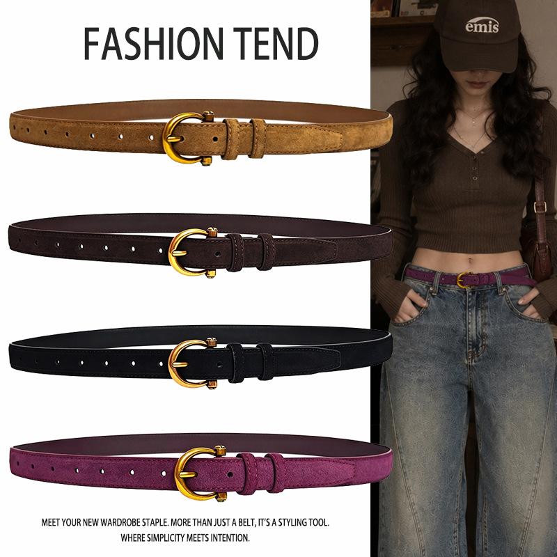 Popular women's jeans belt, universal pin buckle genuine leather belt, vintage trendy suede, simple and high-end direct sale