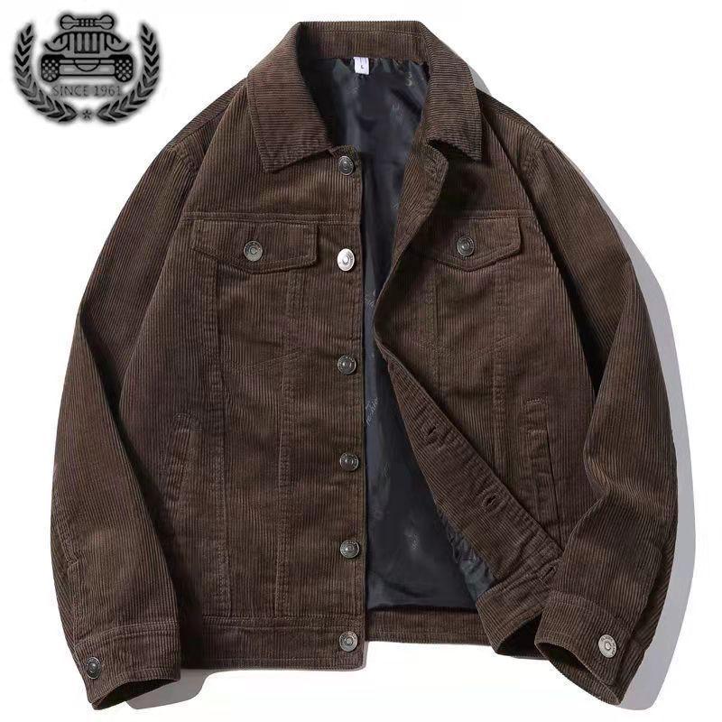 Retro Corduroy Jacket Men's Spring and Autum Mature and Stable Lapel Workwear Top Casual Loose Cotton Jacket