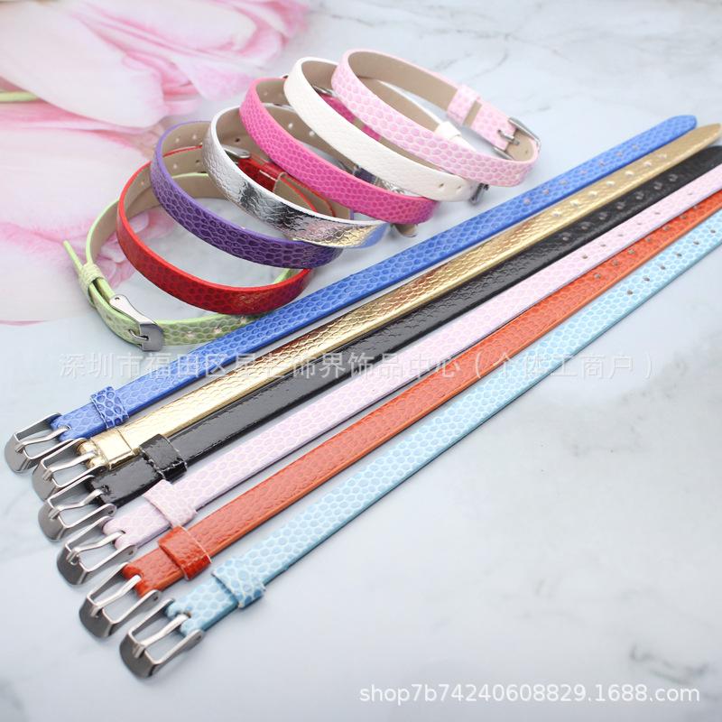 Diy8Mm Imitation Leather Wristband Slide Charms European and American New Bracelet 8Mmpu Snake Pattern Wristband Watch Strap
