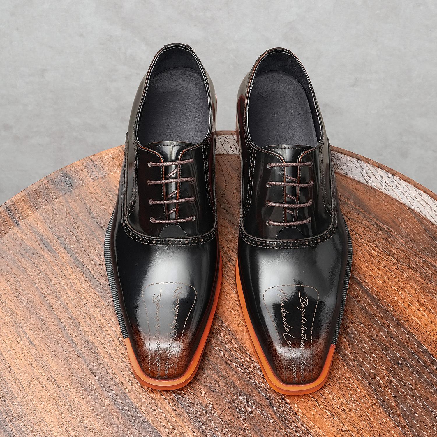 Men's Large Size British Glossy Leather Shoes Men's Business Formal Casual Cowhide Genuine Leather Pointed Toe Shoes Groom's Wedding Shoes