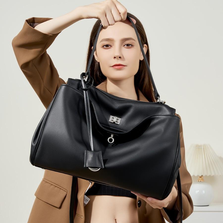 25 New Model Rodeo Kelly Tote Bag, Large Capacity, Smooth Calfskin, Single Shoulder Handbag with Lock, Commuter Underarm Bag