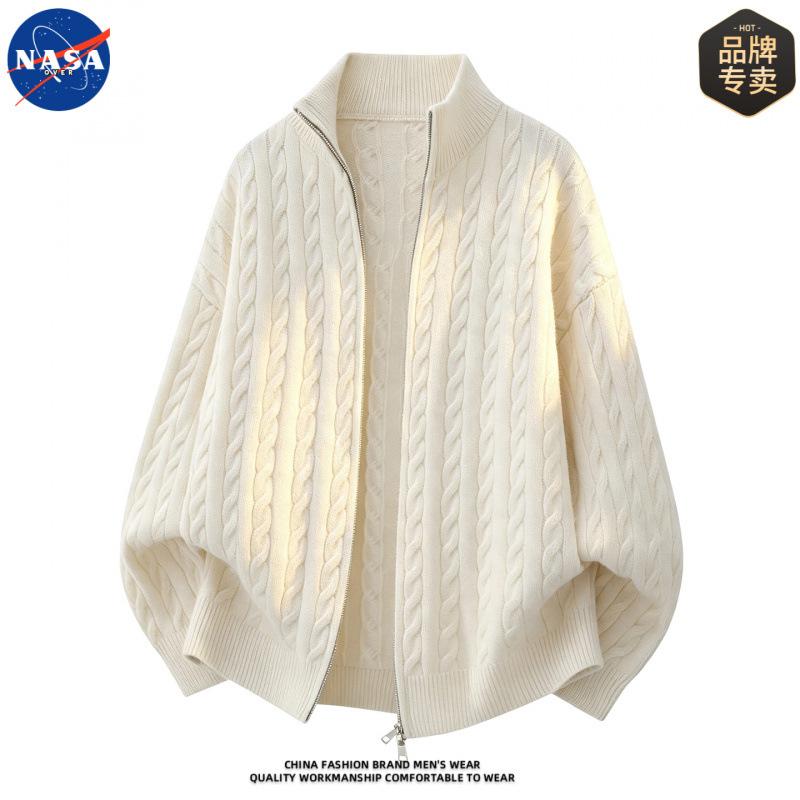NASA brand high-quality knitted long-sleeve cardigan sweater jacket for men, casual, loose, fashionable, old money style top