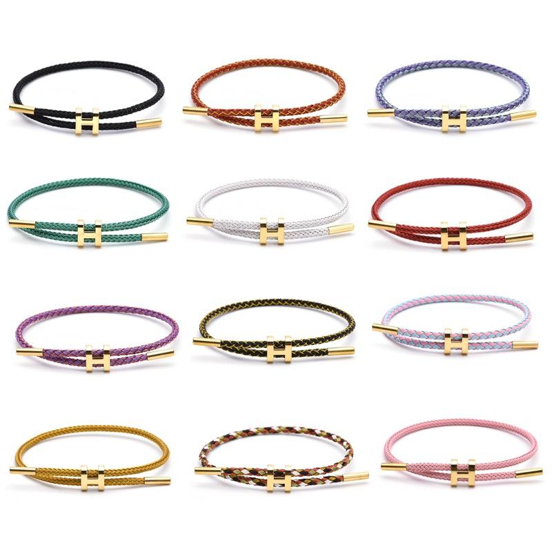 Adjustable 3MM Bracelet I-Buckle Titanium Steel Color-retaining Leather Rope Bracelet Bracelet