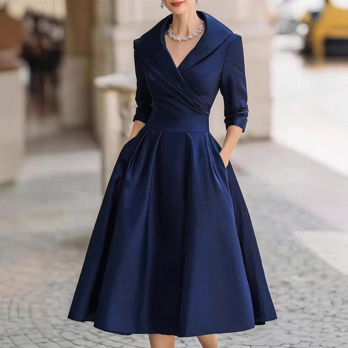 2025 European and American Women's Fashion Amazon Independent Site Elegant Formal Waist-Cinching Dress Slimming Elegant Long-Sleeve Long Dress