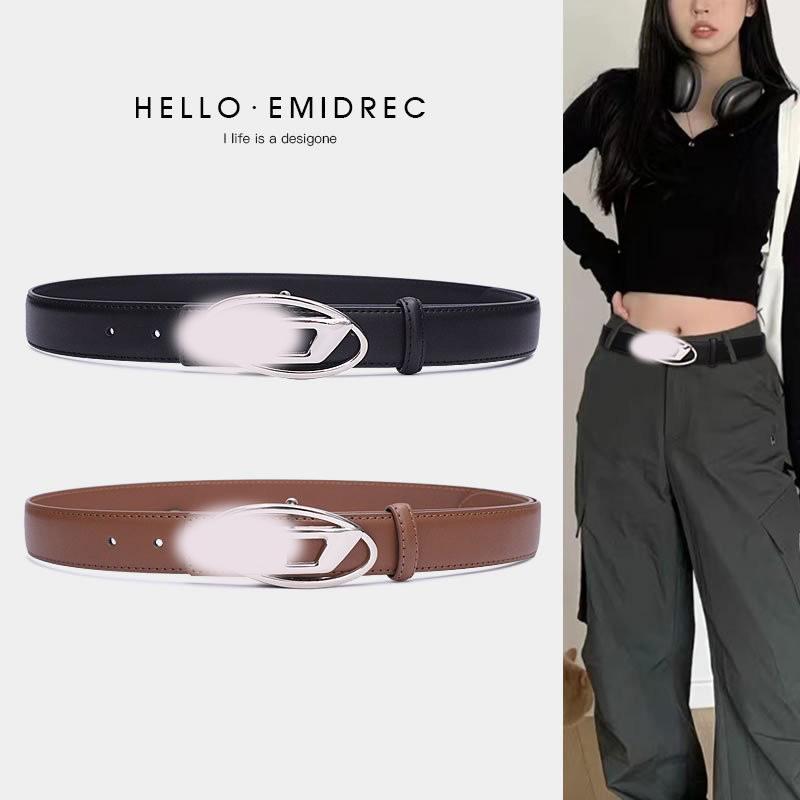 Women's Black Letter D Buckle Belt, Niche Versatile Jeans Fashion Leather Belt Accessory with a High-End Feel, Cross-Border