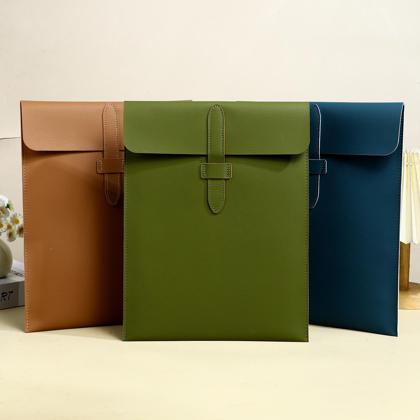 Leather Buckle Document Bag Briefcase Business Vertical Folder Storage Information Bag Contract Waterproof File Bag