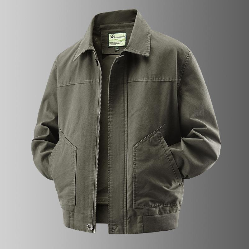 Spring and Autum Men's American Retro Washed Cotton Jacket Lapel Middle-Aged Workwear Large Size Loose Jacket Dad Wear
