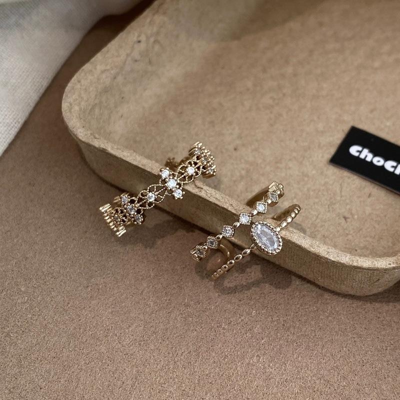 French-Style Vintage Coffee Gold Lace Ring for Women, Palace-Style Design, Exquisite Stackable Open Index Finger Ring 2026