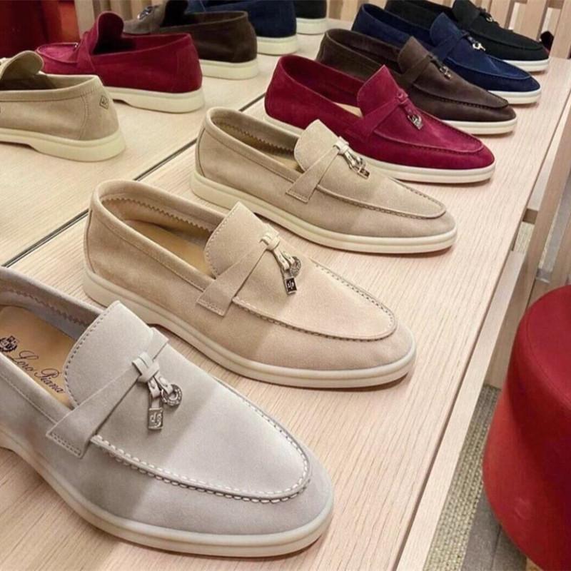 Top Version Lp Genuine Leather Loafers for Women 2025 New Soft-Soled Flats-Soled Casual Shoes One-Leg Slip-On Lazy Shoes Beanie Shoes