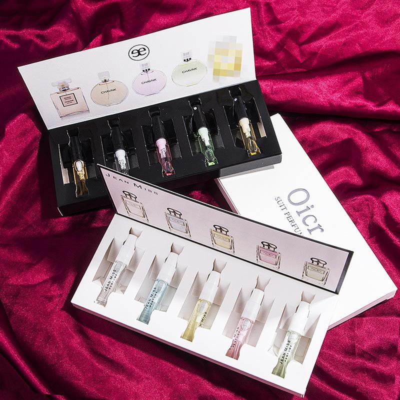 Q-Version Women's Perfume Sample Set, 5-Piece Gift Box Set, Long-Lasting Light Fragrance for Girls and Students, Five-Piece Set, Portable Travel Set
