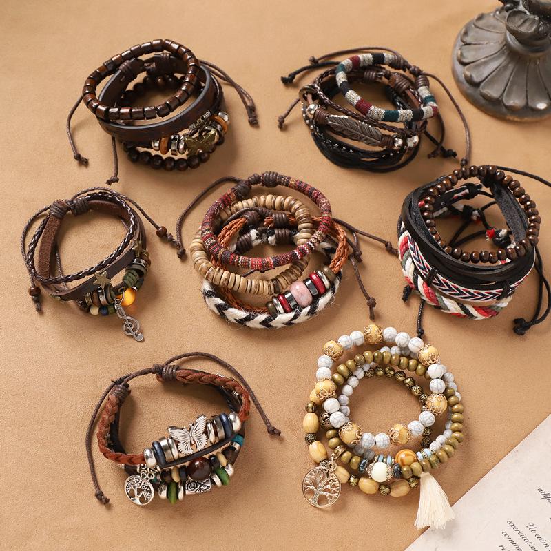 Handmade Bohemian exotic style bracelet retro ethnic style men's and women's woven multi-layer stacked bracelet niche hand rope