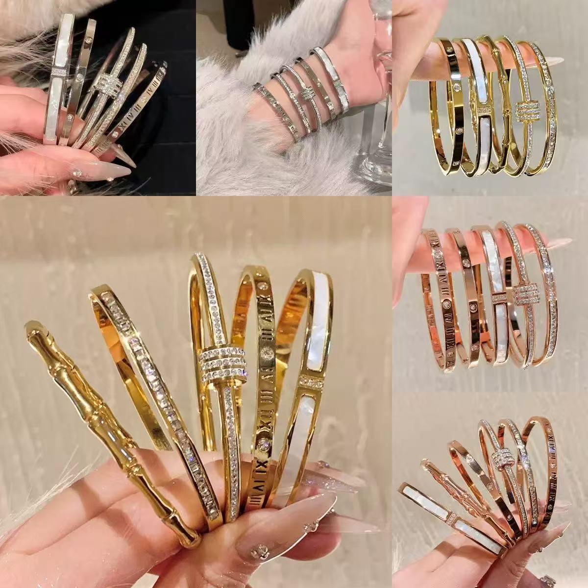 European and American cross-border stainless steel vacuum-plated bracelet with diamonds, small waistline, four-leaf clover, studs, and starry design, non-fading, for women