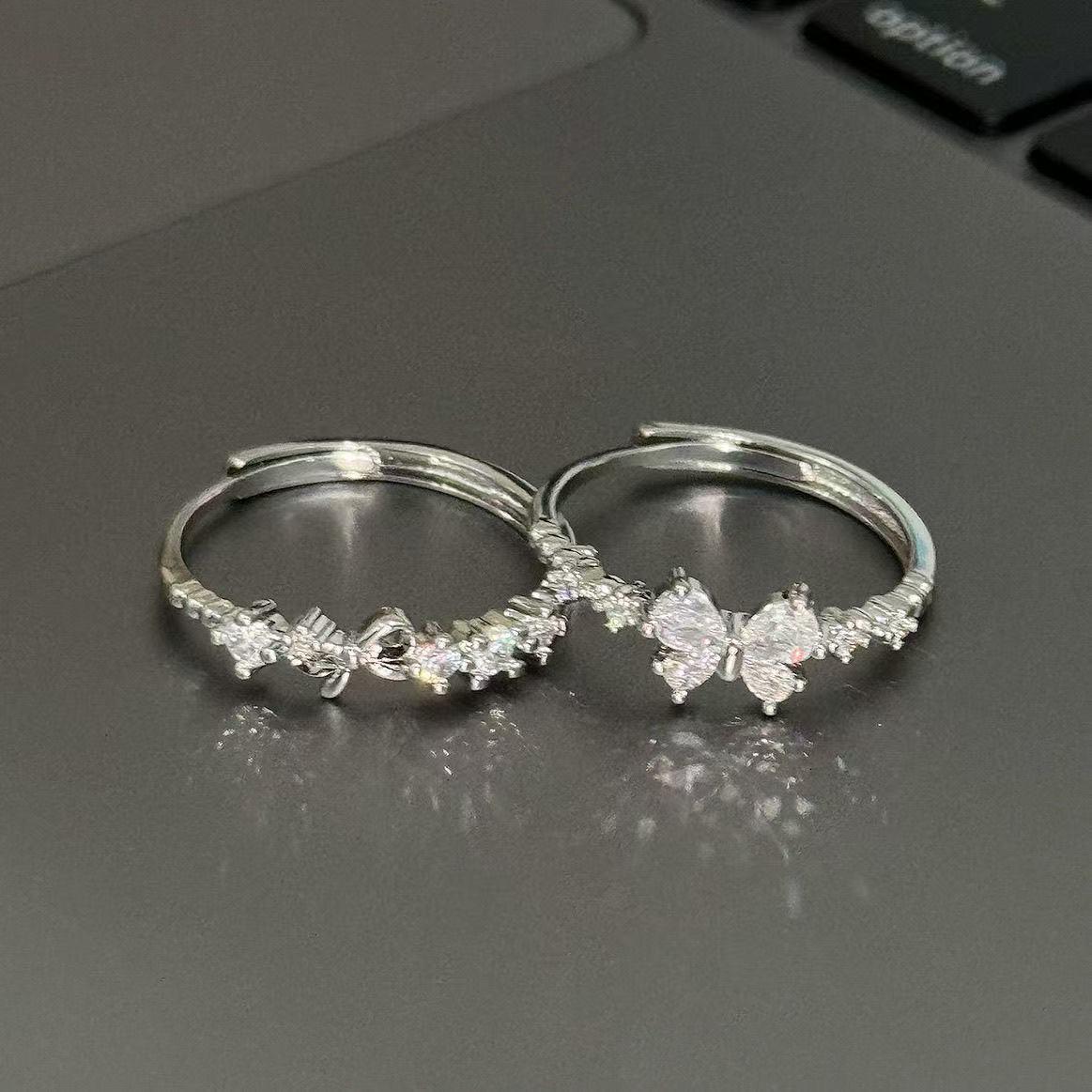 Sweetheart Princess Mori Style Butterfly Zircon Ring for Women, Ins Niche Simple High-End Adjustable Open Bracelet