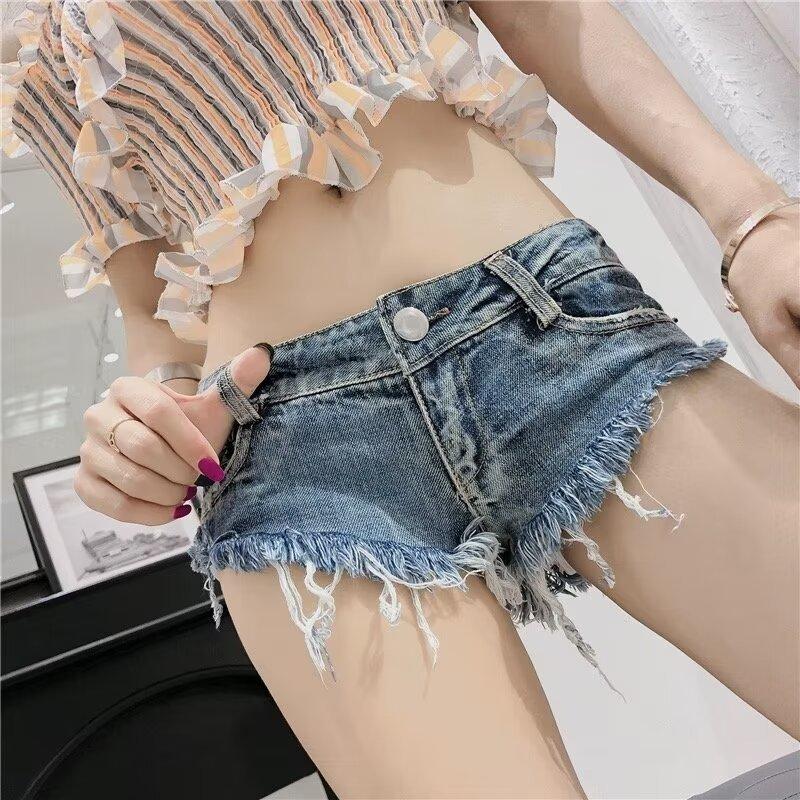 New super shorts Denim shorts ultra low waist hot pants nightclub women's pants tight slimming hip-lifting pants Street eye-catching pants