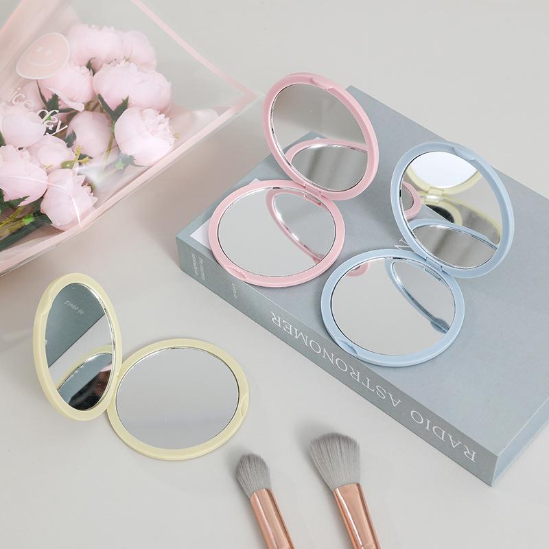 Foldable makeup mirror round small size portable DIY cream glue double-sided flip portable small mirror wholesale factory