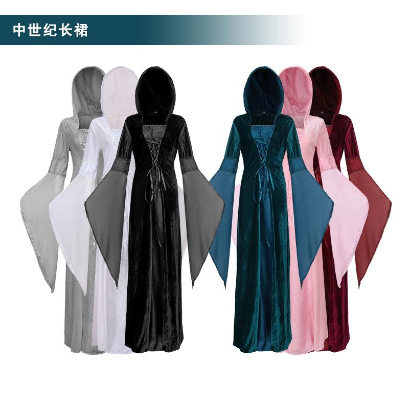 Spot Halloween Medieval Cloak Women's Cosplay Costume Retro Guide Robe Character Stage Play
