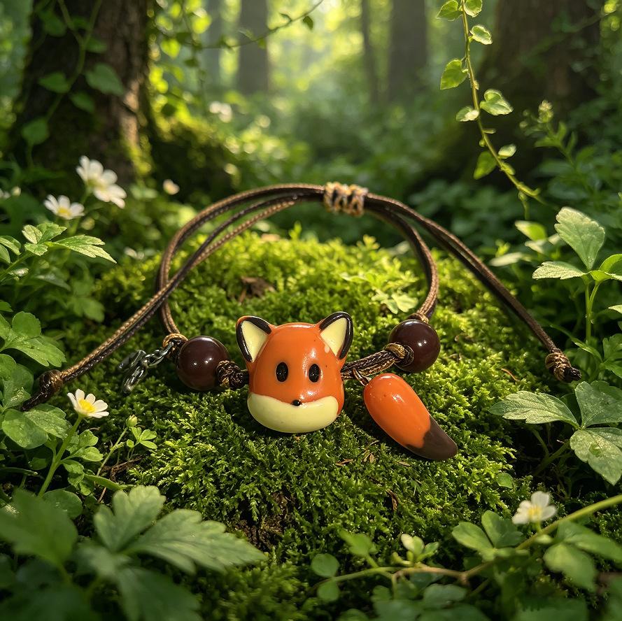 Little Fox Bracelet, Niche Design, High Aesthetic Value, Hand-Woven Resin Jewelry, Fresh and Sweet Fox Bracelet for Women