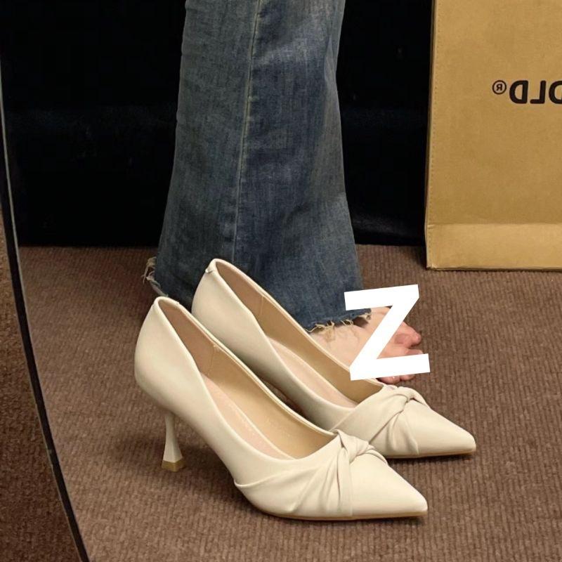 High-Heeled Shoes for Women, Shallow Mouth, Bowknot, Pointed Toe, Thin Heel, Slimming, Fashionable Single Shoes, Wholesale in Stock