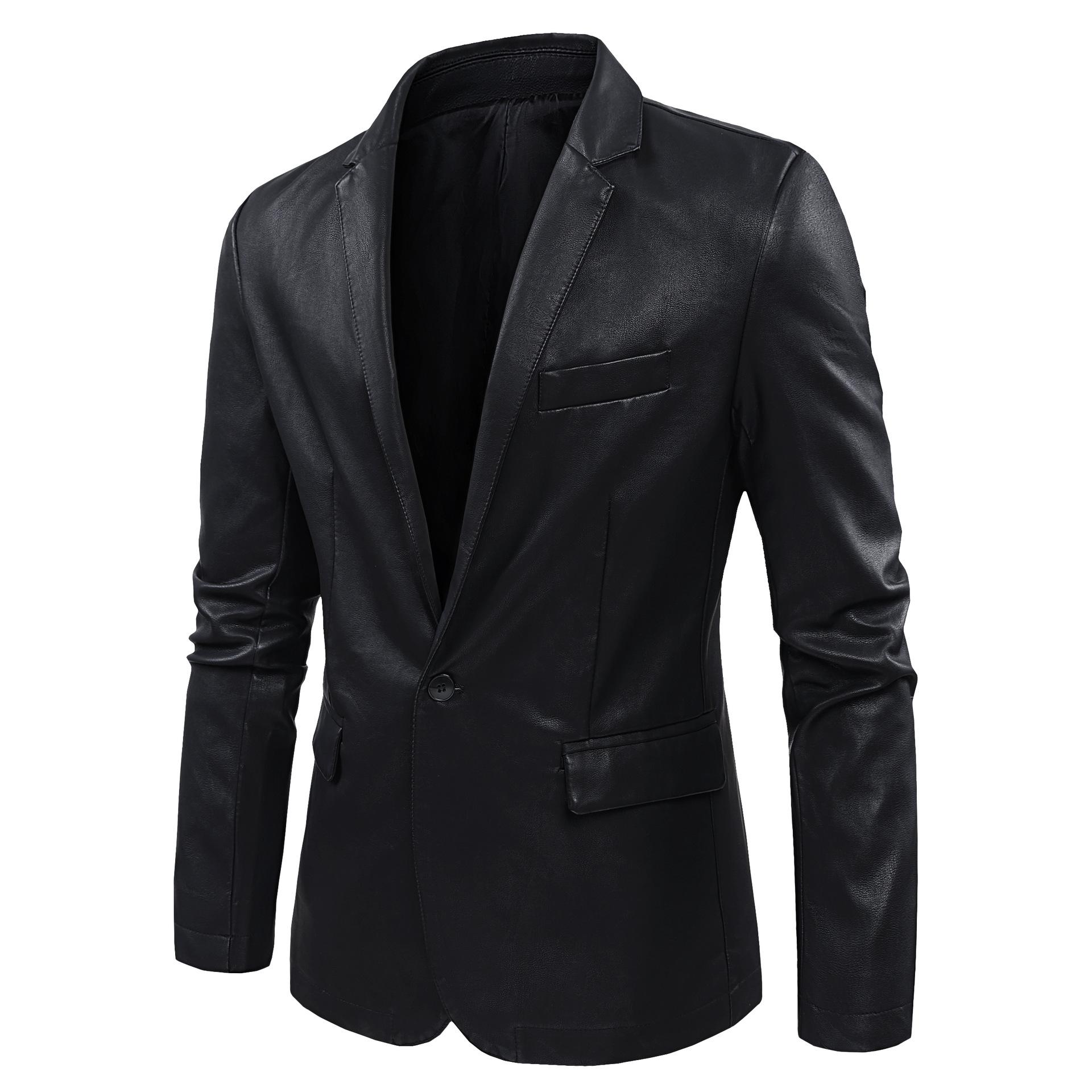 Cross-Border men's suit leather jacket business casual trendy slim handsome PU jacket men's leather jacket men's wholesale