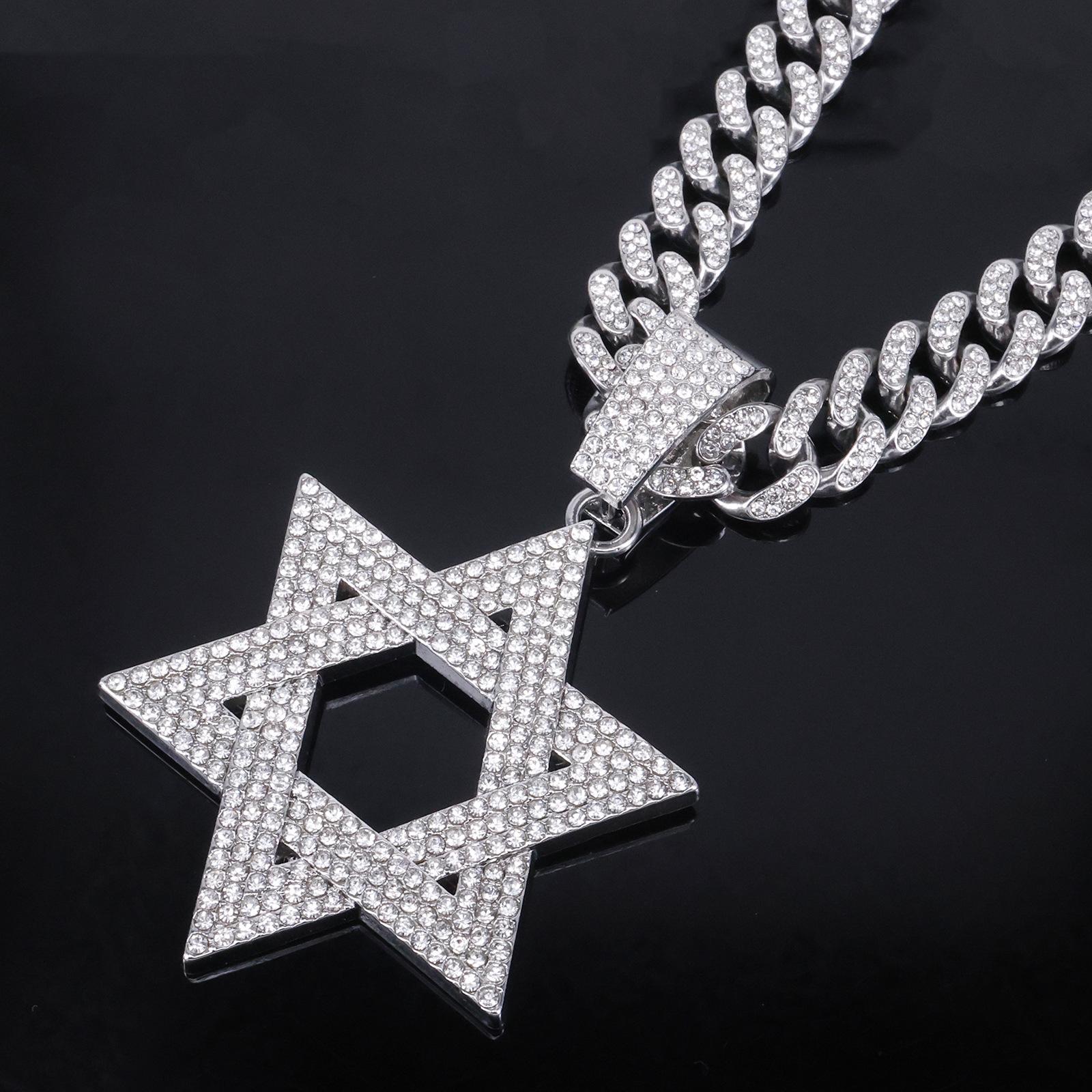 European and American Hot-Selling Rap Full Diamond Cut Out Six-Pointed Star Pendant Star of David Hip-Hop Jewelry Necklace Manufacturer Wholesale