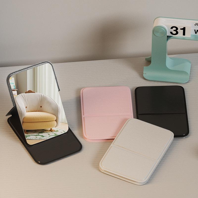 Desktop Dormitory Desktop Mirror Portable Folding Makeup Mirror Handheld Mirror Dressing Small Mirror PU Leather Mini Mirror