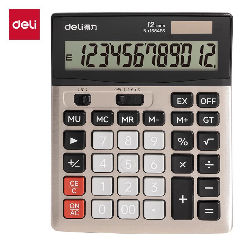 Deli 1654Es Desktop Calculator (Champagne Gold) Dual Power Solar Office Financial Calculator