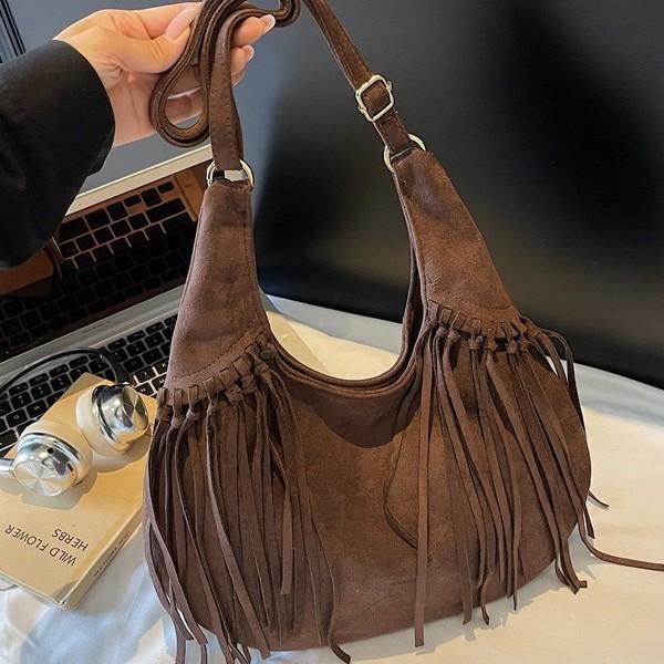 American Niche Bohemian Tassel Large Bag 2025 New Suede Bucket Bag Versatile Shoulder Crossbody Bag
