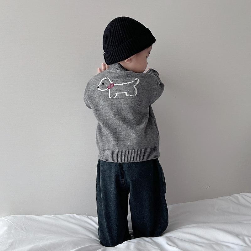 Korean Boys Spring and Autum Sweaters New Fashionable Baby Girl Cartoon Puppy Knitted Cardigan Fashionable Versatile Jacket