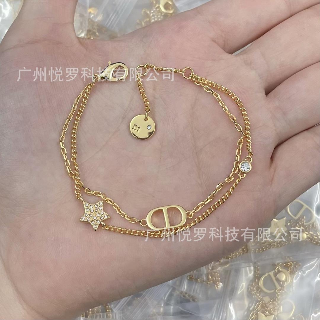 Real Shot of Dijia's High-Quality Matching Letter Cd Double-Layer Bracelet for Women, Versatile Star-Studded Diamond Jewelry, Factory Direct Sale
