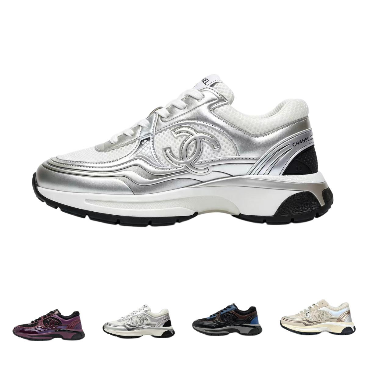 23c Silver Horn King Chanel-style couple's sneakers, comfortable height-increasing mesh round-toe breathable thick-soled dad shoes