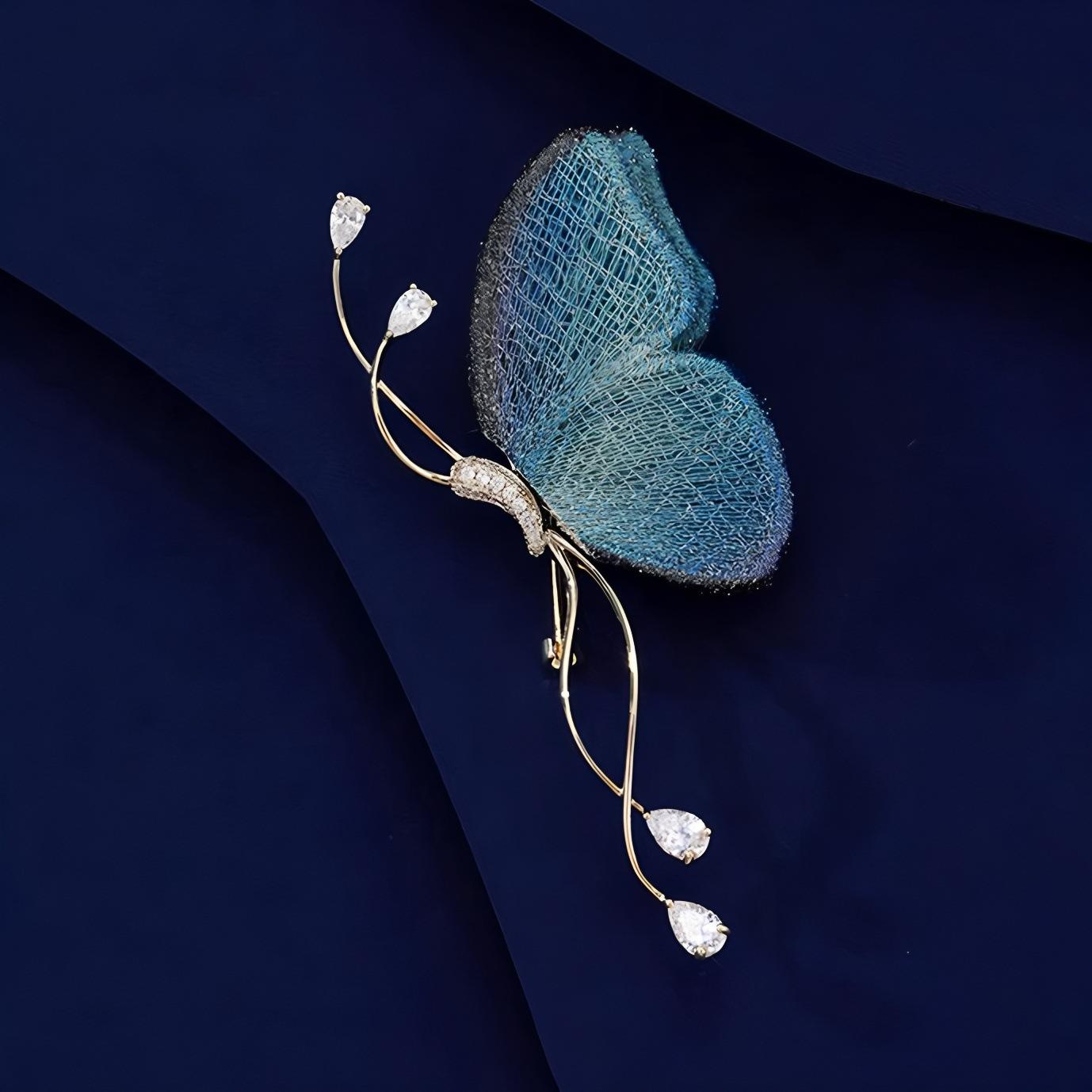 Blue Butterfly Brooch High-End Women's Exquisite Embroidered Butterfly Corsage Niche High-End Design Pin Suit Accessories