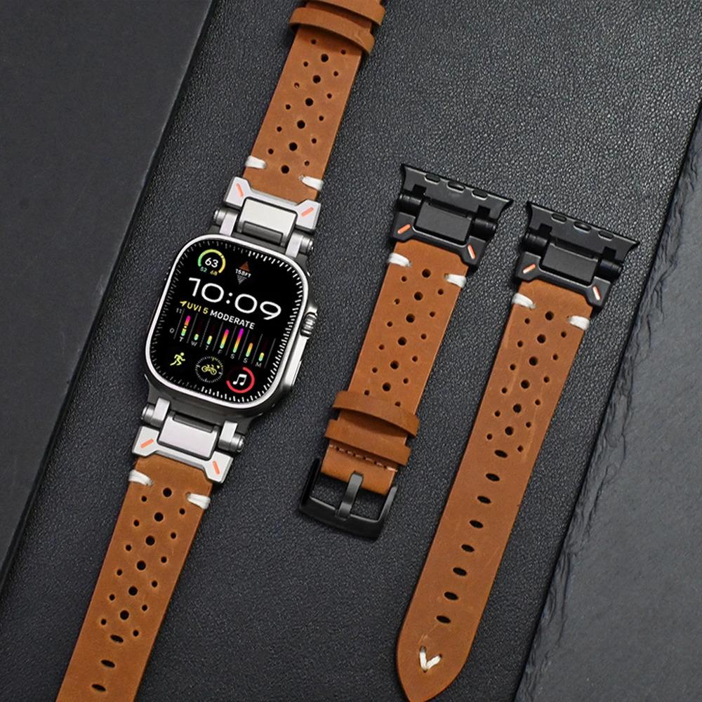 Explorer Is Suitable for apple watch9 apple watch Strap Ultar Leather Strap Metal Head Strap
