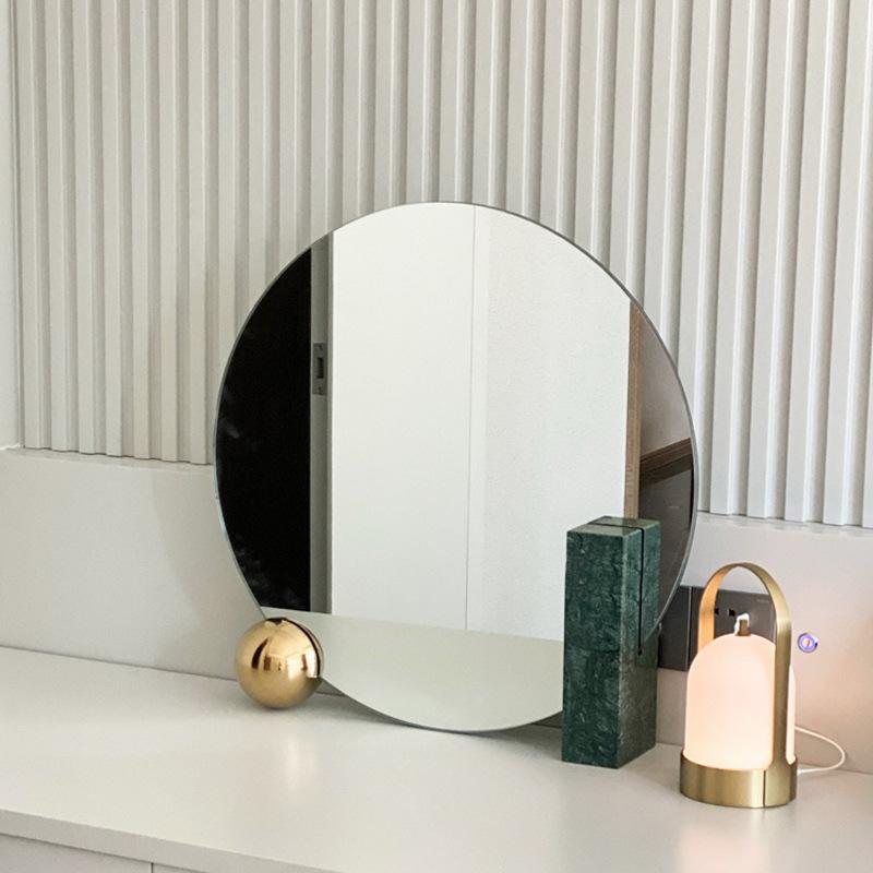 Modern Light Luxury Marble Makeup Mirror High Sense Designer Model Room Bedroom Dressing Table Round Double-sided Mirror