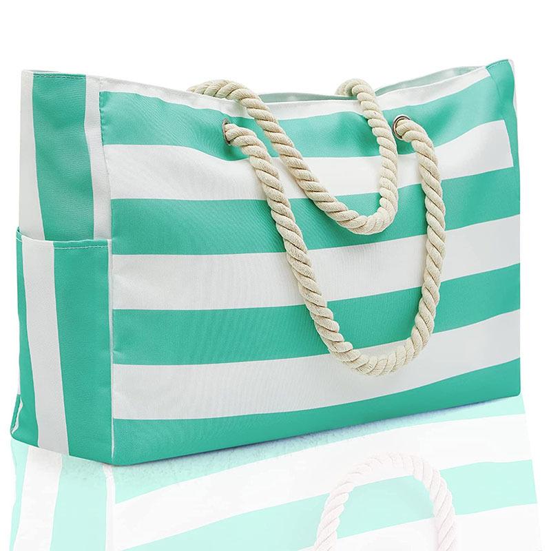 Cross-border Explosive Striped Beach Bag Large Capacity Travel Storage Bag Rough Cotton Portable Shopping Bag