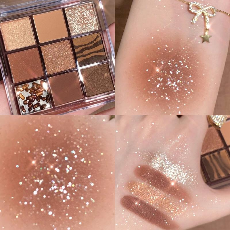DIKALU Crispy Rice Nine-color Eyeshadow Glitter Pearlescent Matte Acrylic Transparent Nine-color Eyeshadow Plate Earth Color