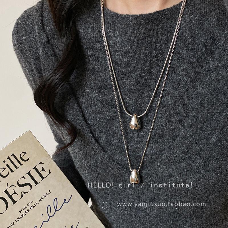 Minimalist Style Water Drop Pendant Necklace for Women, Autumn and Winter Versatile Simple Fashion Chain Casual Long Sweater Chain