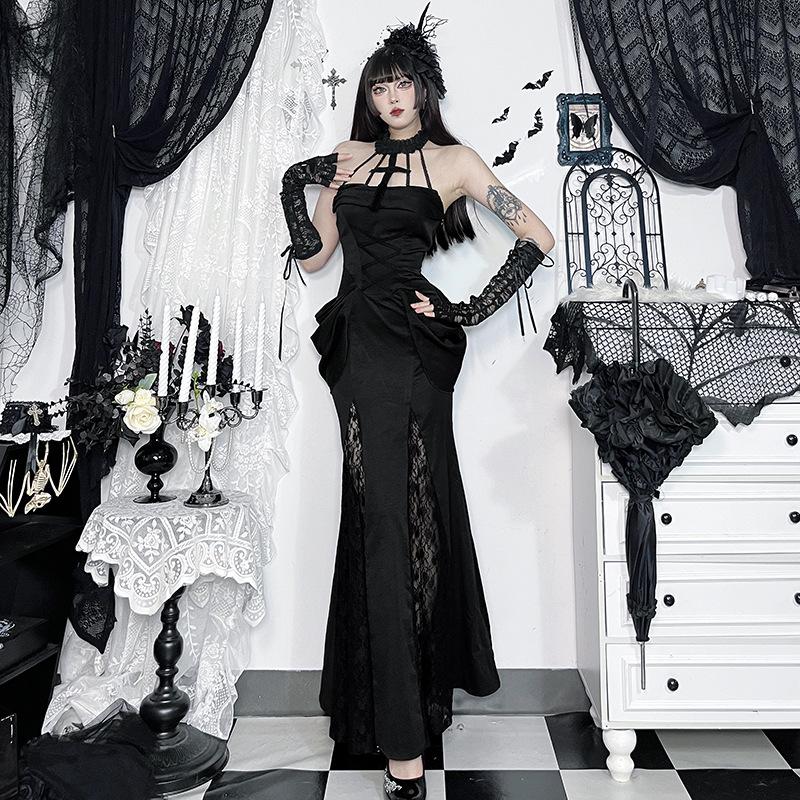 Xs25160 Subculture Dress Suspender Dress New Style Strappy Gothic Style Personalized Street Versatile Long Skirt