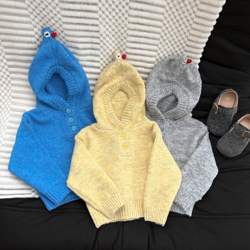 Korean children's clothing, baby autumn playful cartoon pointed hooded sweater, infant autumn soft and versatile knitwear