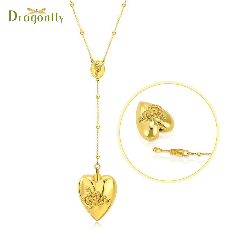 European and American Peach heart pendant necklace personalized bead chain stainless steel heart casket necklace open snake jewelry