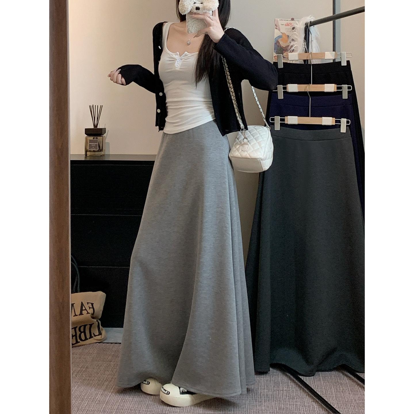 Muzi Lian Spring/Summer New High-Waisted Korean Style Versatile Skirt for Women, Casual Slimming Mid-Length Skirt